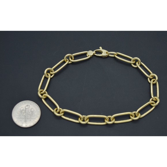 Real 14K Yellow Gold 7.5" Paperclip & round Linked Chain Bracelet 4.5 gr - Picture 2 of 7